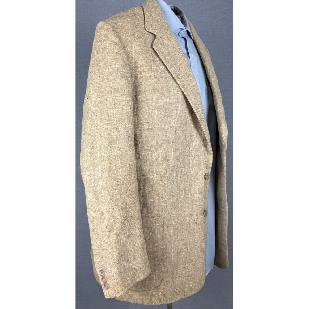 Vintage Bespoke 50s 60s Flecked Wool Windowpane Blazer Tan Sport Coat 40L